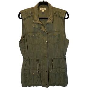 Lucky Brand Olive Green Utility Vest Women's Medium Drawstring Safari Military